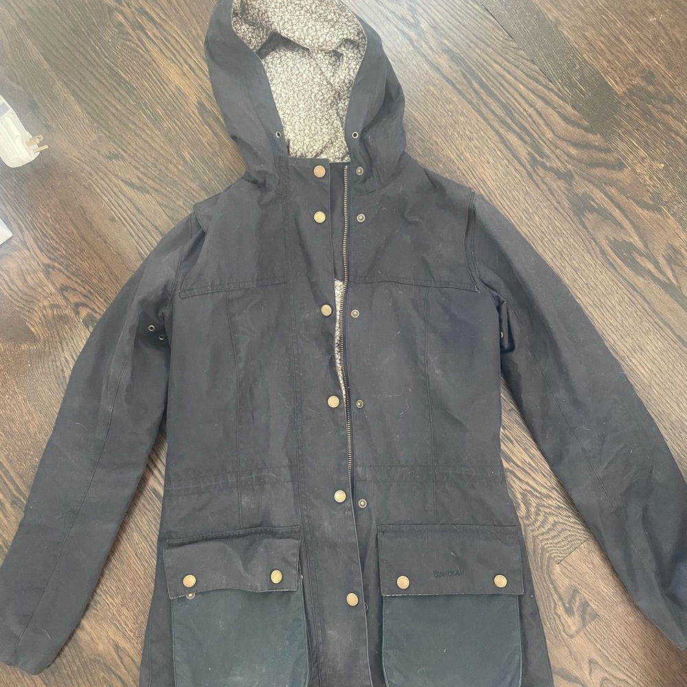 Barbour navy vintage Durham pepper liberty print wax jacket. Fits like XS